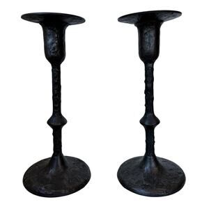 Illuminations Set of Iron Taper Candle Holders Rustic Gothic Brutalist 10.5"